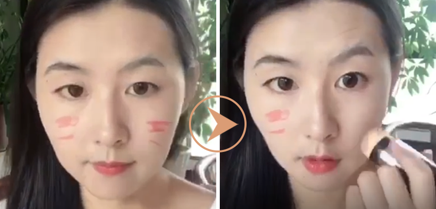 使用初美清透遮瑕气垫CC棒遮盖脸部口红效果对比