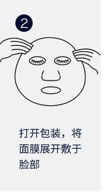 打开包装，将 面膜展开敷于 脸部